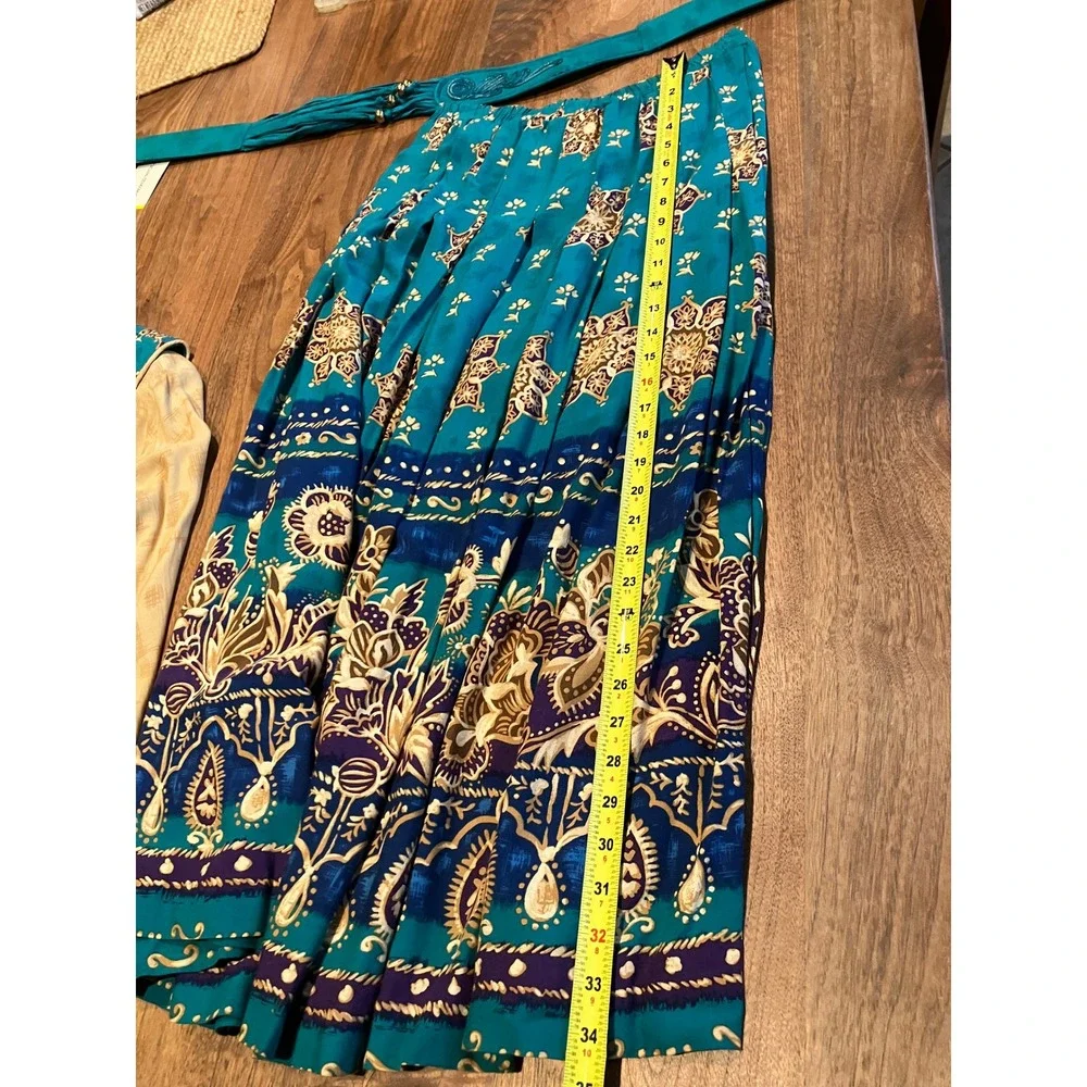 Howard Wolf Vintage 3-Piece Set Teal Gold Paisley‎ Quilted Vest Skirt Blouse 12
